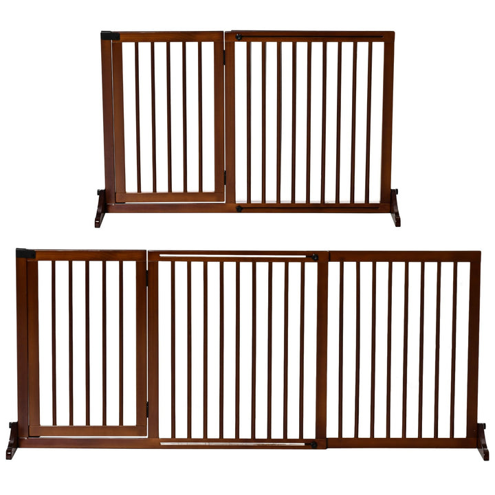PawHut Absperrgitter Hund Freistehend Verstellbar 113-166 x 71 cm Braun | Schutzgitter mit Füssen, T
