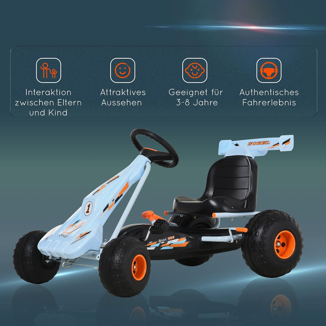 HOMCOM Gokart Tretauto mit Handbremse, verstellbarem Sitz, Pedal, Vor- und Rückwärtsgang, Kettcar Tr
