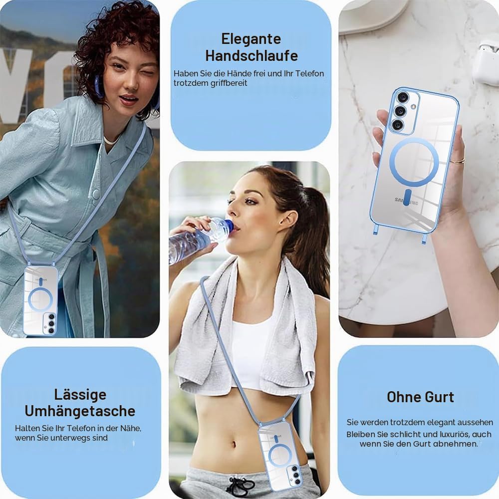 CaseLover Magnetische Handyband für Samsung Galaxy S25 FE 5G Hülle mit Band, Klare Silikon Necklace