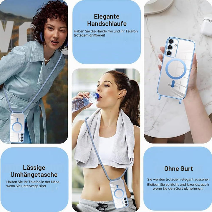 CaseLover Magnetische Handyband für Samsung Galaxy S25 FE 5G Hülle mit Band, Klare Silikon Necklace