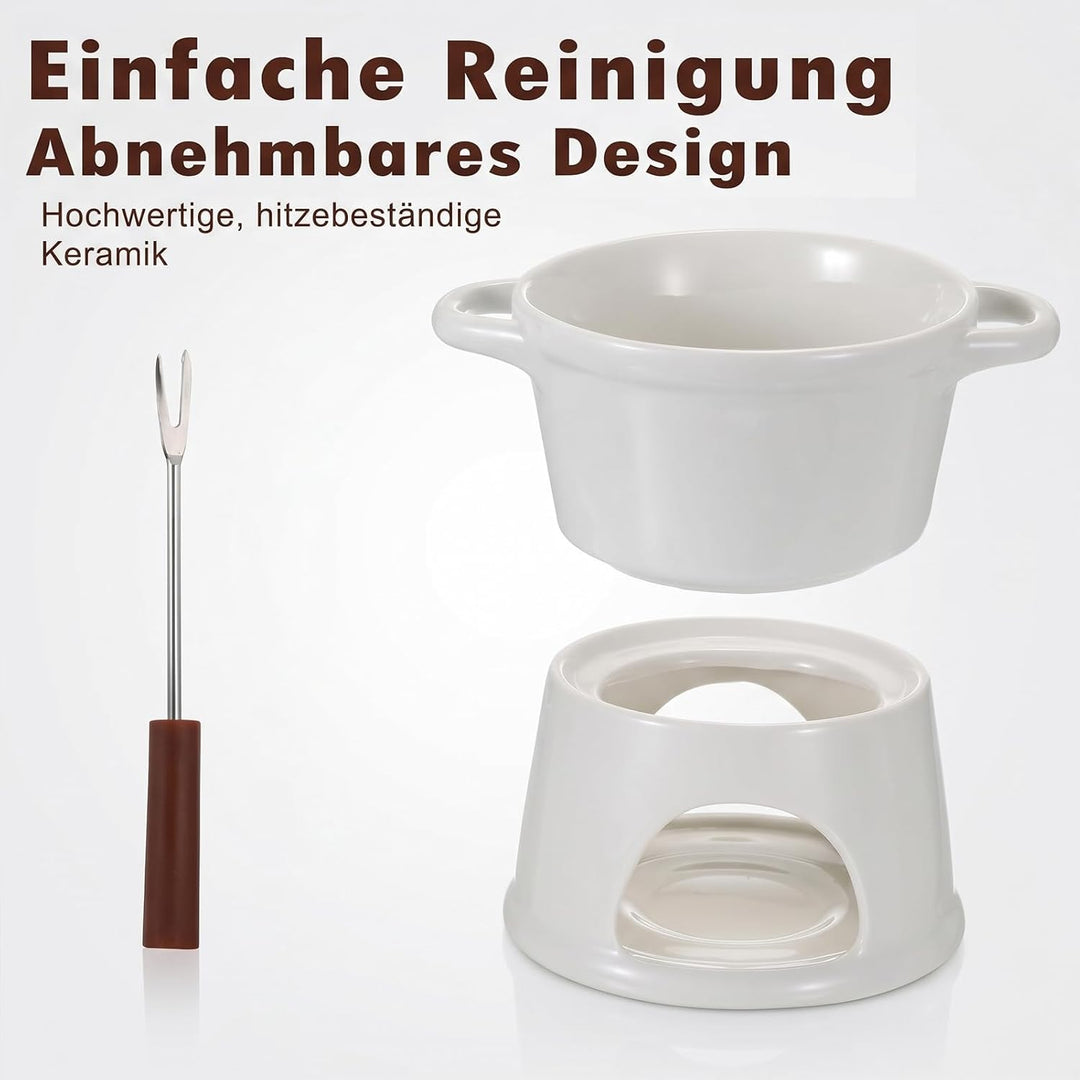 Schokofondue mit Doppelgriff, Schokofondue Tasse mit Gabeln, Keramik Fondue Tasse, Schokoladenfondue