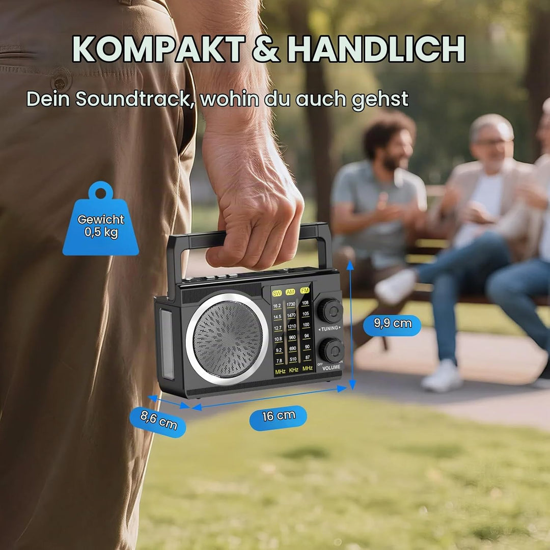 PRUNUS J-135 AM/FM/SW Solar Radio mit 1800mAh Akku oder AA batteriebetrieb, Nostalgie Radio mit Blue