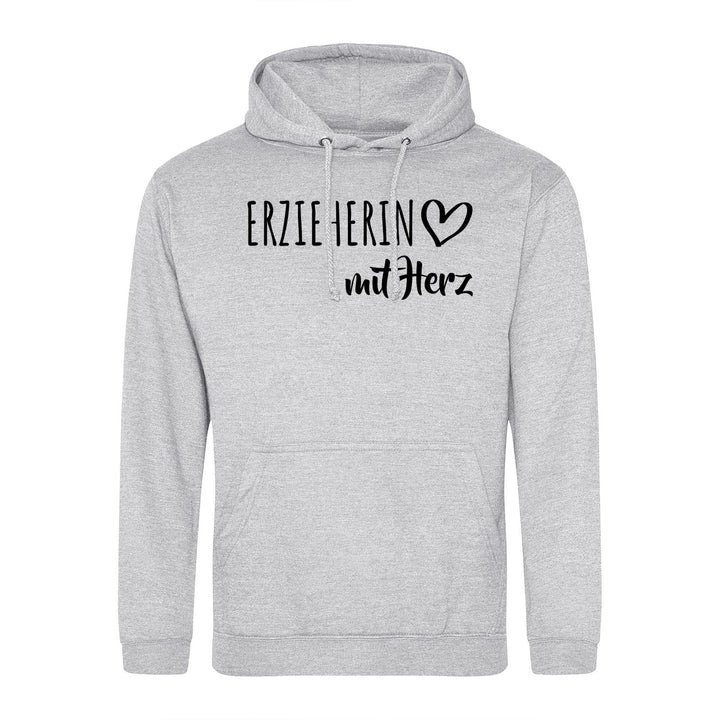 huuraa Unisex Hoodie Erzieherin mit Herz Pullover Vegan Grösse XXL Heather Grey mit Motiv für die to