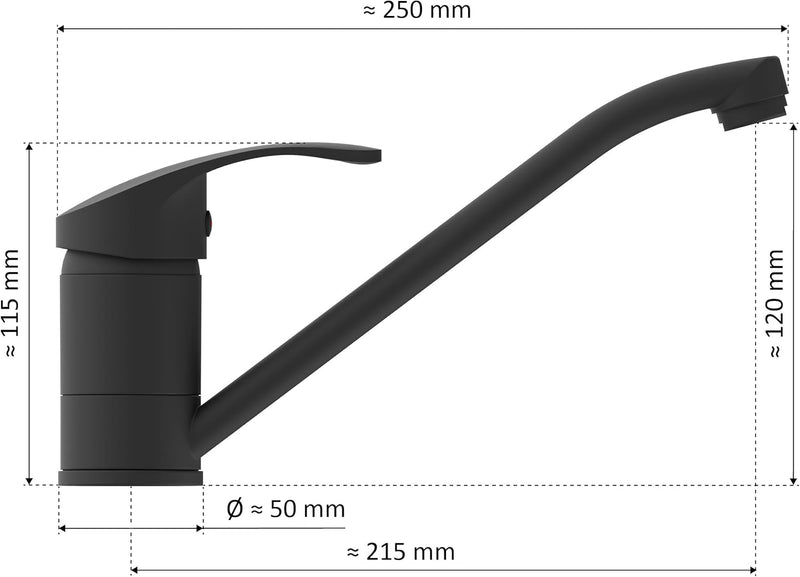 instmaier K1 Küchenaramtur Niederdruck | Schwarz matt | Wasserhahn Küche | Niederdruck Spültischarma