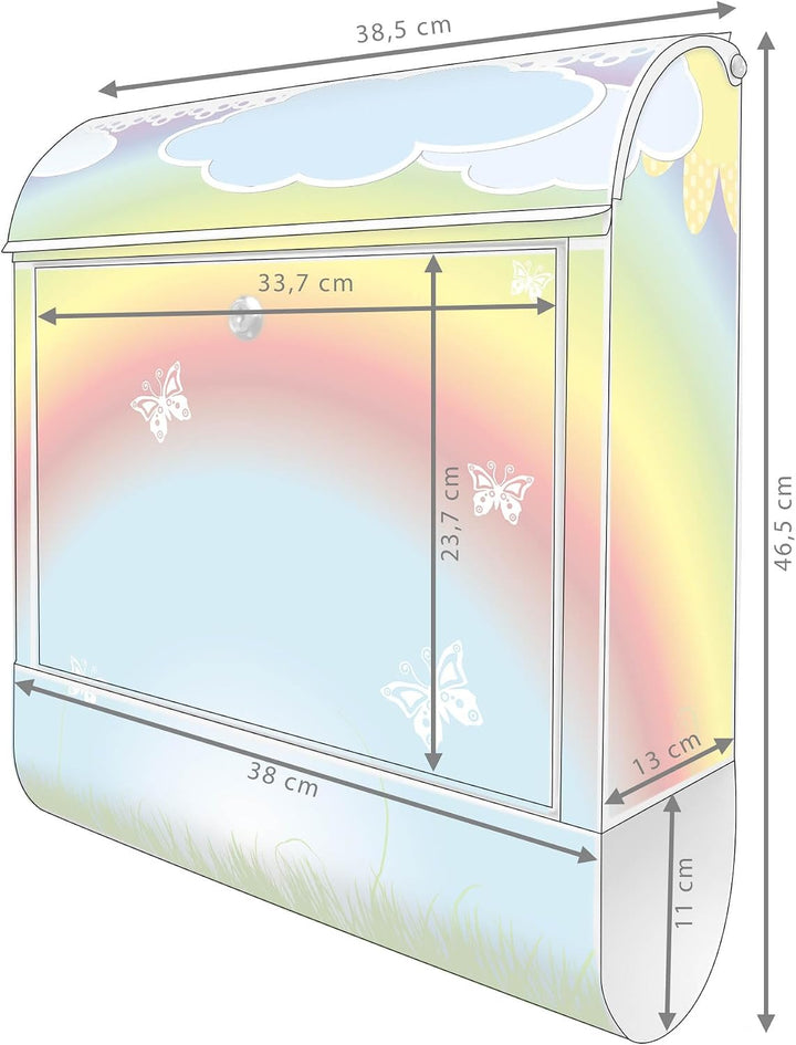 banjado® Design Briefkasten mit Motiv Regenbogen 39x47x14cm &amp; 2 Schlüssel - Briefkasten Stahl weiss