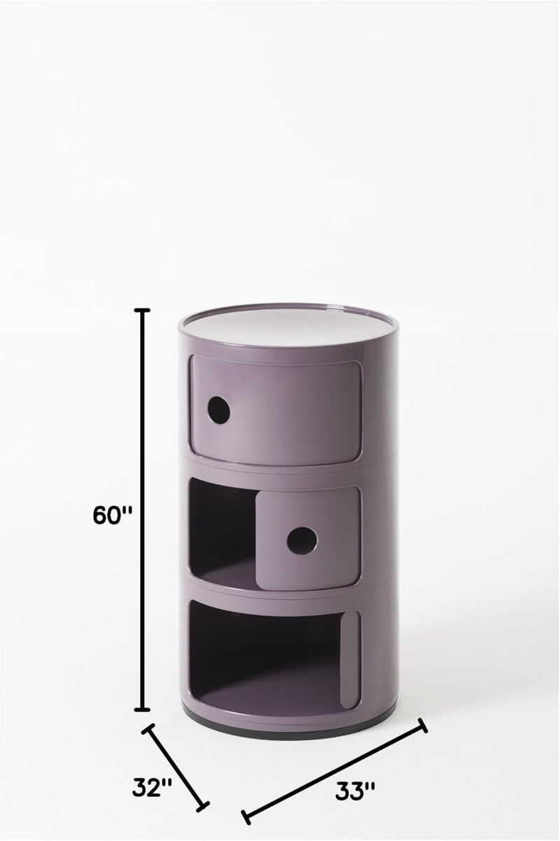 Kartell Componibili, 3 Elements, Violet, Runde Basis 3-fächer Violett, 3-fächer Violett