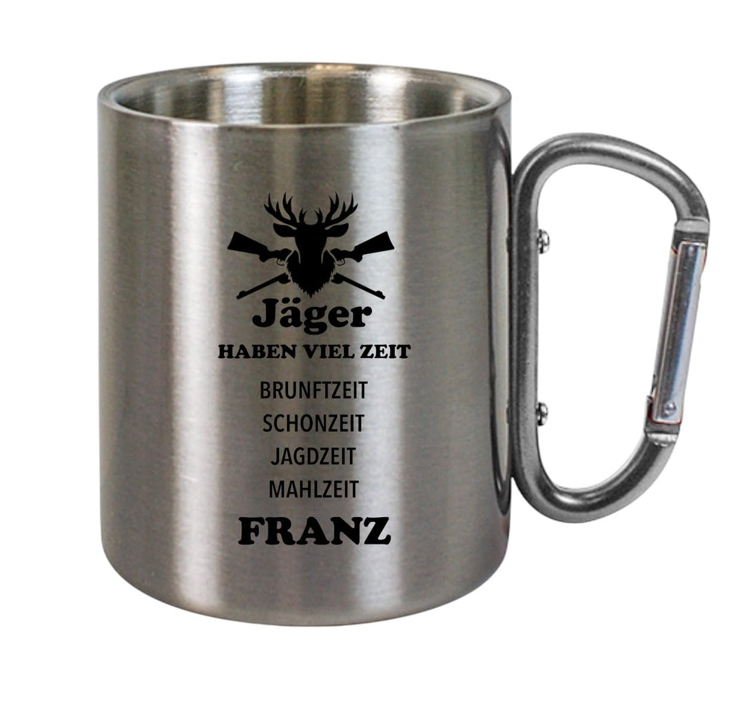 Personalisierte Jäger-Geschenkbox mit Thermosflasche 750 ml, Tasse 330 ml, Edelstahl, Franz (Tasse E