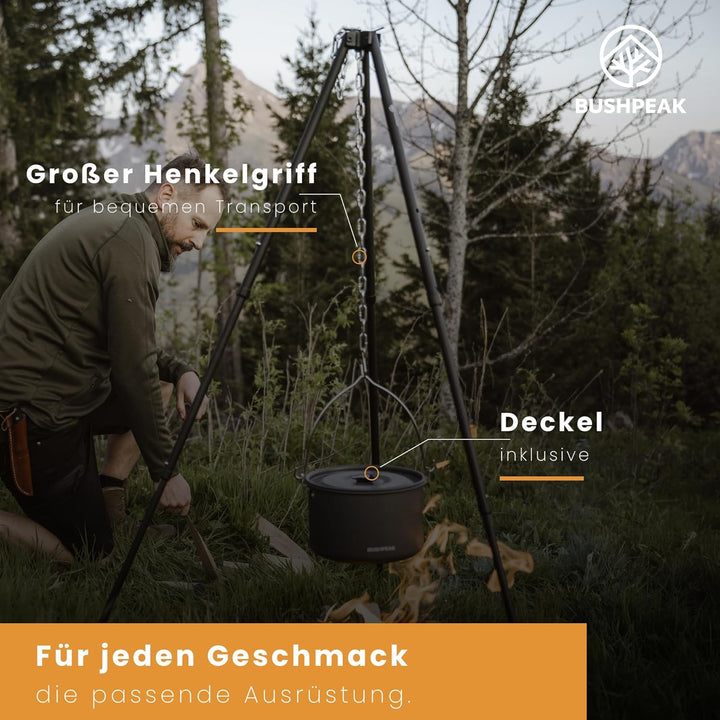 Camping Kochtopf Alu Outdoor Master 4 Liter - Suppentopf mit Deckel tragbar mit stabilem Edelstahlgr