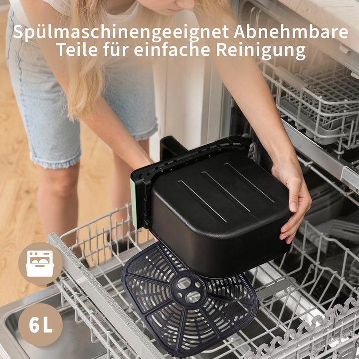 Citybee 6L Heissluftfritteuse mit beleuchtetem Sichtfenster - Extra Leiser Airfryer, 7 Programme &amp; T