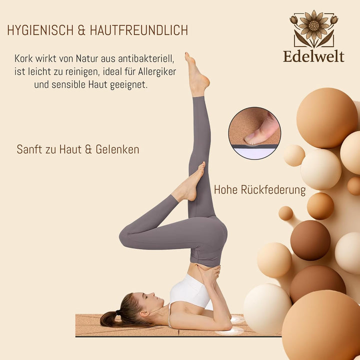 Yogamatte aus Kork – rutschfest &amp; nachhaltig – 183×61cm mit 5mm dicker Matte, Tragegurt &amp; Lasergravu