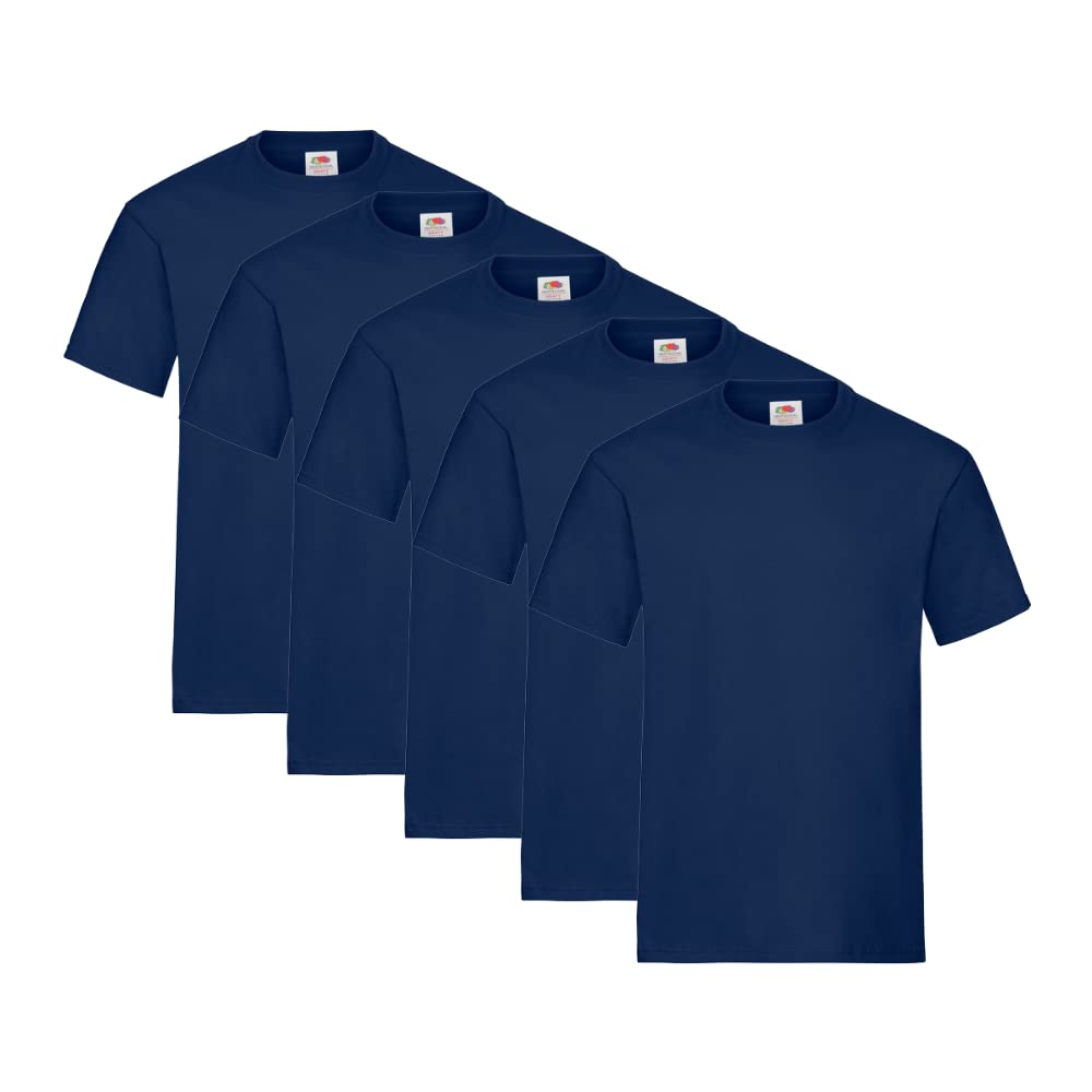 Fruit of the Loom Herren T-Shirt 5er-Pack Heavy Cotton M L XL XXL 3XL Diverse Farbsets S Blau (Navy)