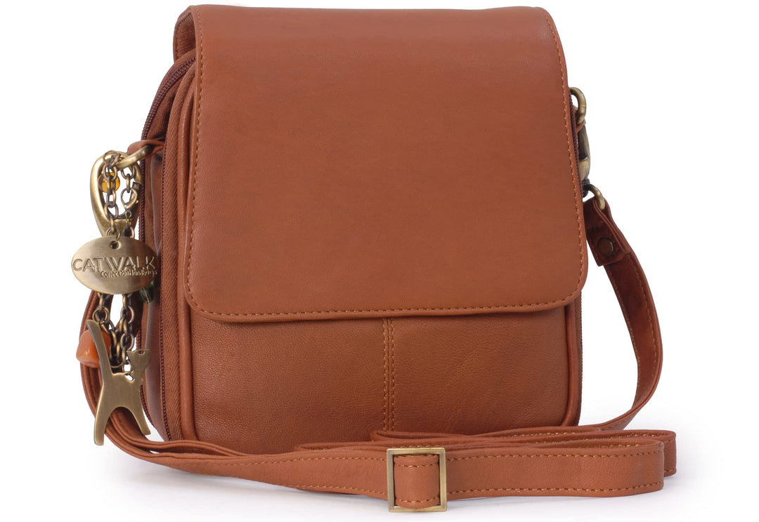 Catwalk Collection Handbags - Leder - Organizer/Umhängetasche/Schultertasche - TEAGAN Hellbraun, Hel