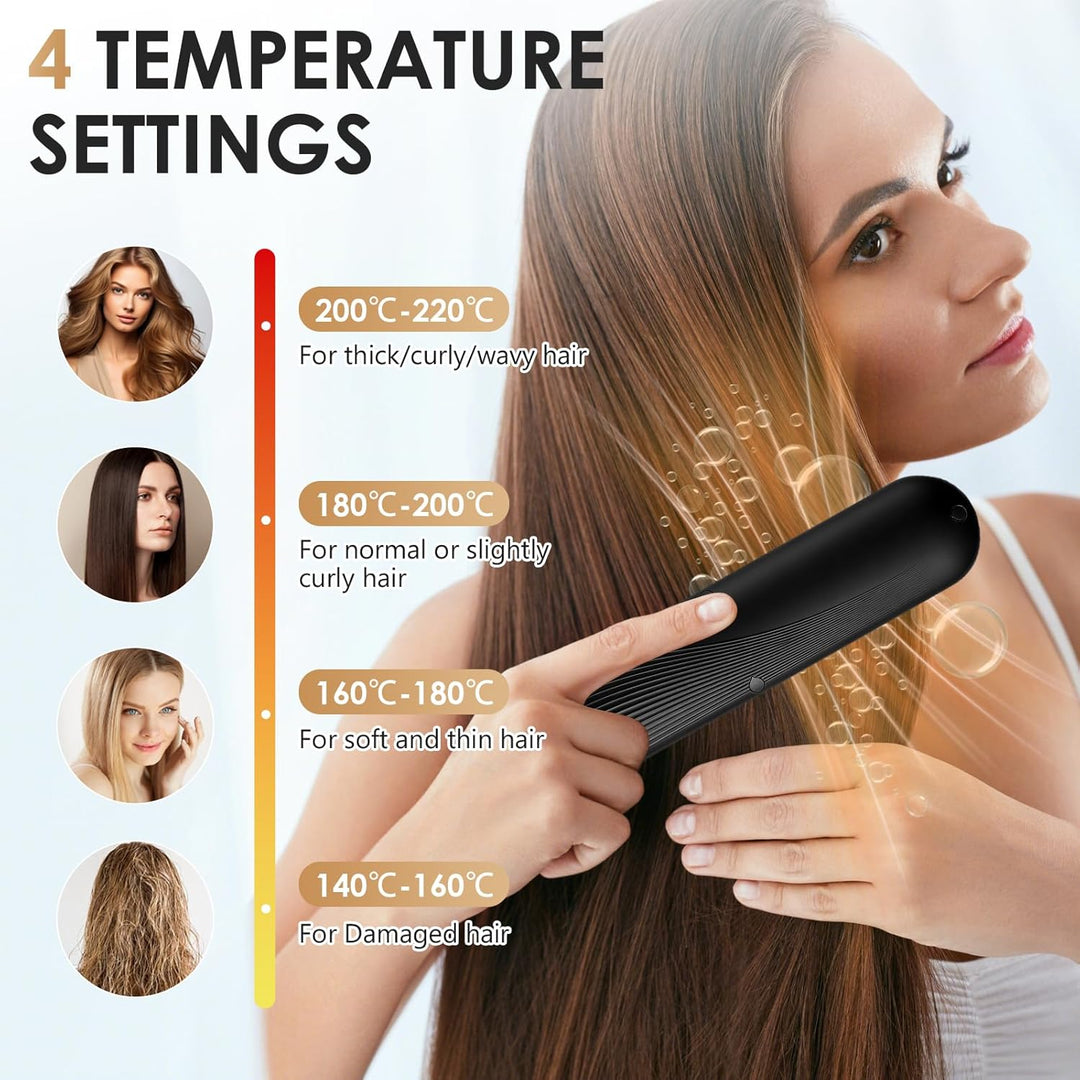 Mini Haarglätter Bürste, Tragbare Glättbürste Kabellos, Professionelles Haarwerkzeug zum Stylen, 4 T