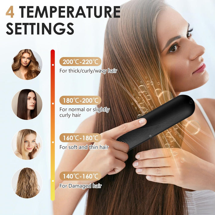 Mini Haarglätter Bürste, Tragbare Glättbürste Kabellos, Professionelles Haarwerkzeug zum Stylen, 4 T