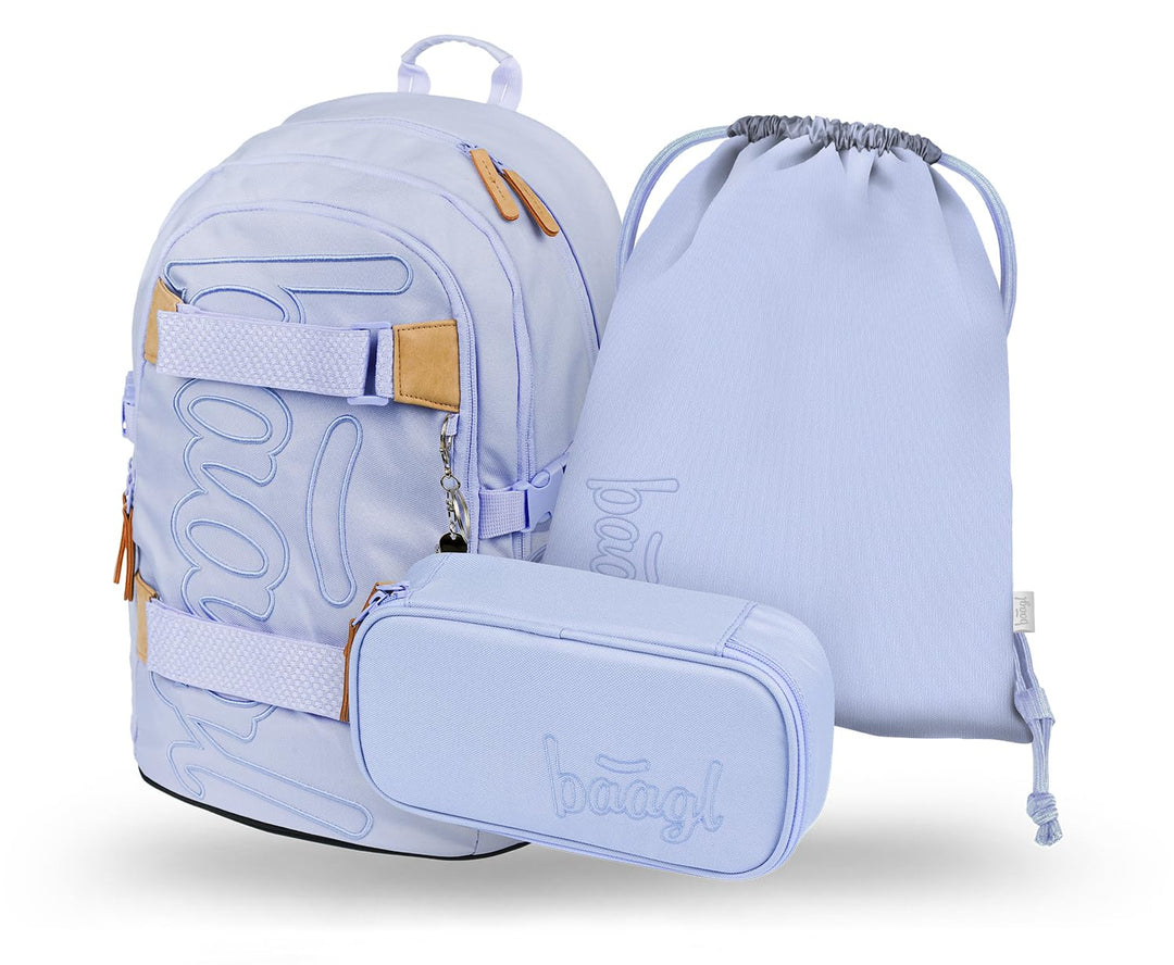 Baagl Schulrucksack Set Jungen Mädchen 3 Teilig, Schultasche ab 3. Klasse, Grundschule Ranzen mit Br