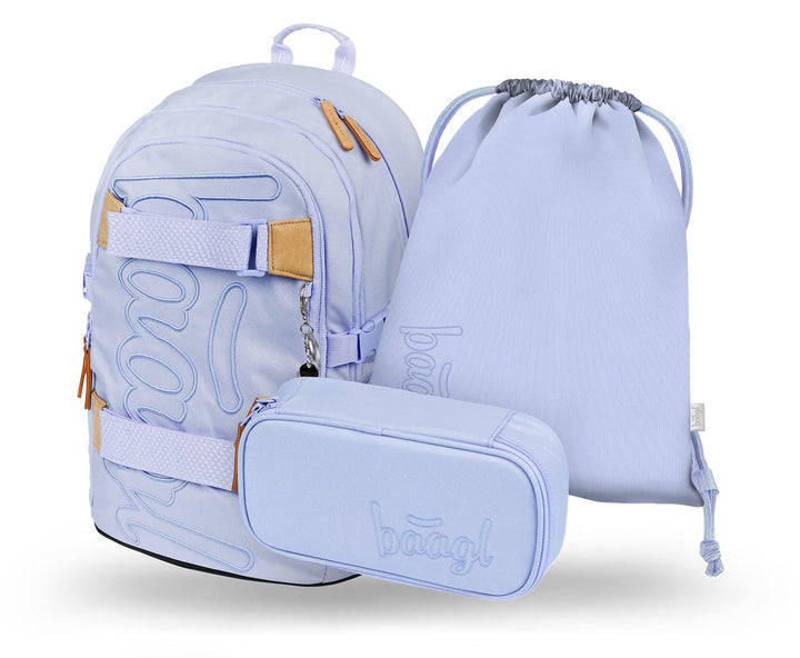 Baagl Schulrucksack Set Jungen Mädchen 3 Teilig, Schultasche ab 3. Klasse, Grundschule Ranzen mit Br