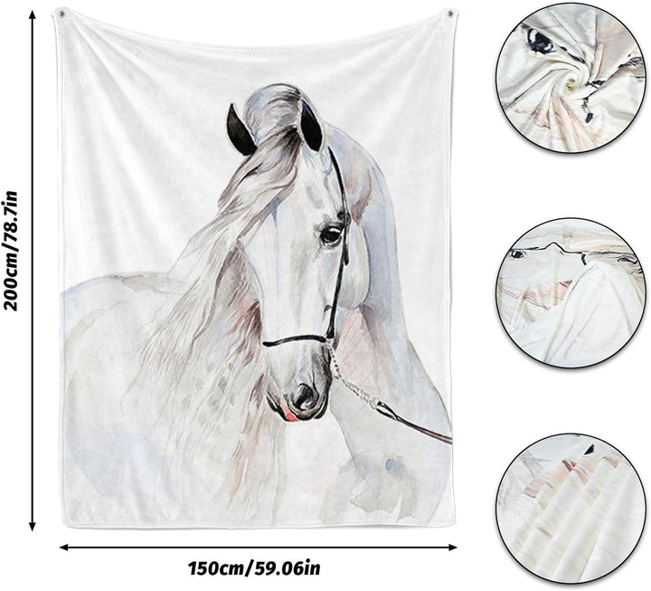 Kuscheldecke Mit Pferdmotiv 150x200cm, 3D Pferdemuster Wohndecke Sofadecke, Weiche Warme Fleecedecke