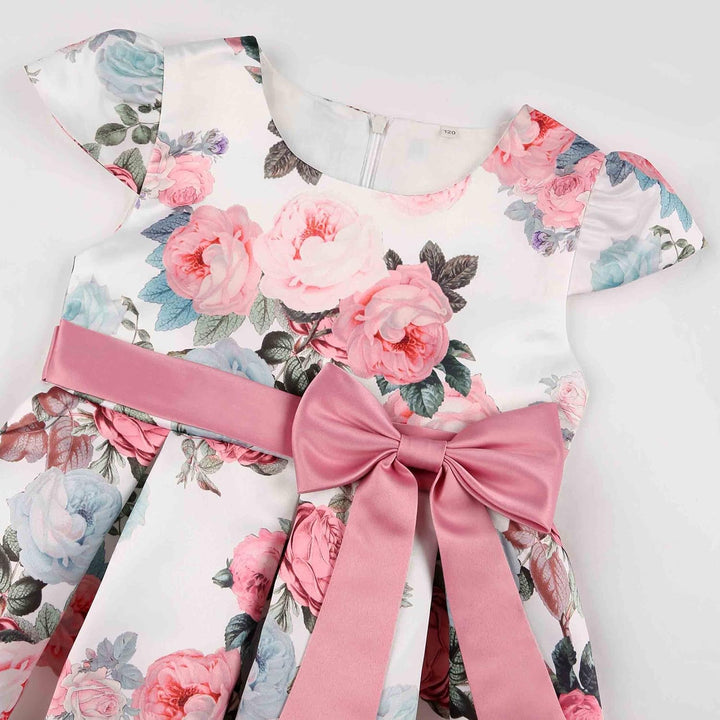 BUNNY LULU Mädchen Kleid mit schräger Schulter, Brautjungfer, Hochzeit, Prinzessin, Kinder, Schleife