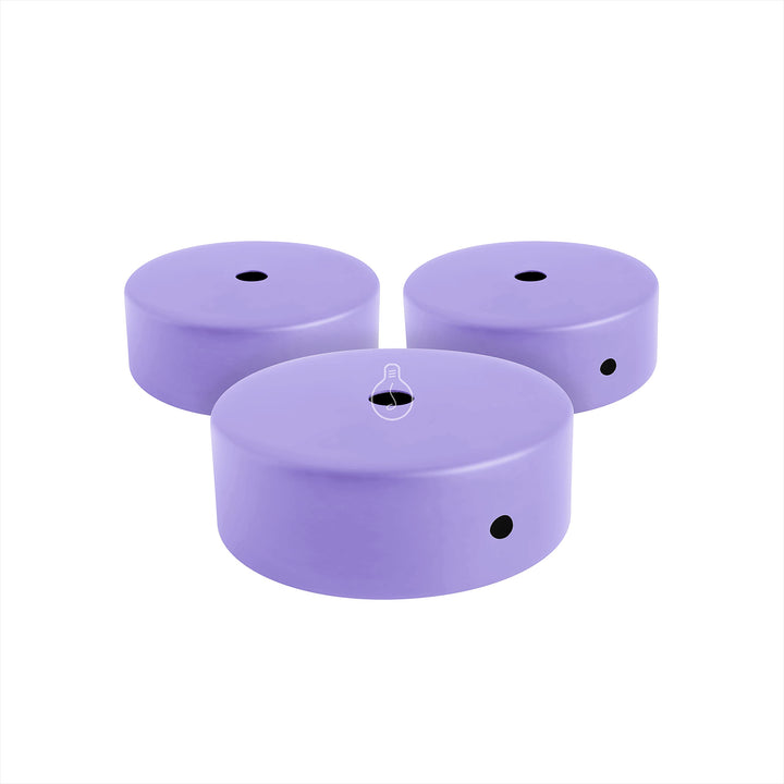 AMARCORDS - 3 Baldachin rosetten aus Metall, Farbe LAVENDEL, Lampengehäuse komplett mit Kabelklemmen