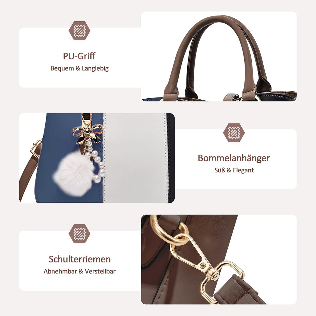 DORRISO Damen Handtasche Mode Pompons Anhänger Umhängetasche Elegantes Casual Reise Handtasche Fraue