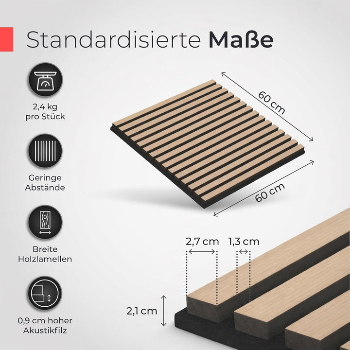 Akustikpaneele Holz - 60x60 cm - Echtholz Eiche & Akustikfilz | Wandpaneele, Schalldämmung, Wandverk