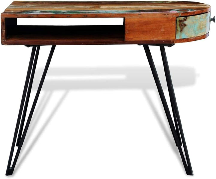 Retro Design Tisch, Reine Handarbeit, Vintage Konsolentisch Metallbeine & Schublade, Recyceltes Mass