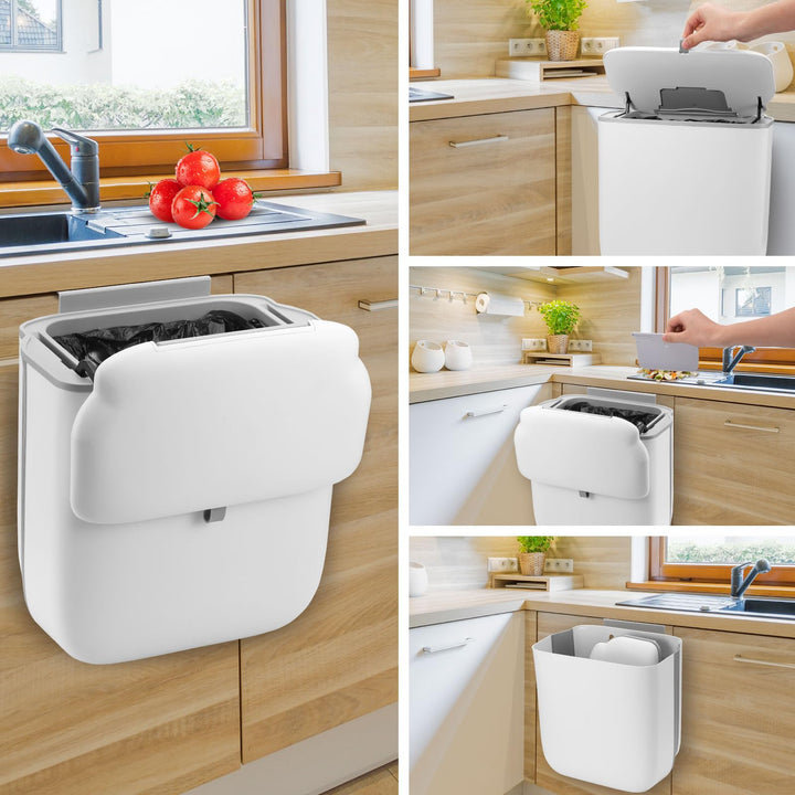 Mülleimer Hängend für Küche, Faltbare Mülleimer mit Deckel 10L, Komposteimer für Küche, Camping, Woh