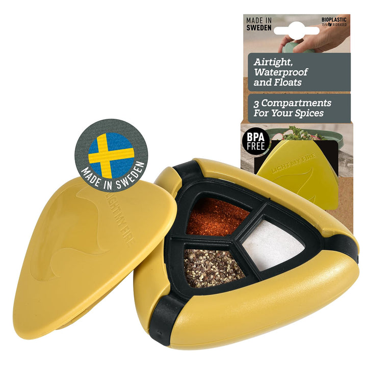 Light My Fire Salzstreuer Pfefferstreuer mit Deckel Camping Gewürzstreuer 3 Fächer Mini Salz- Pfeffe