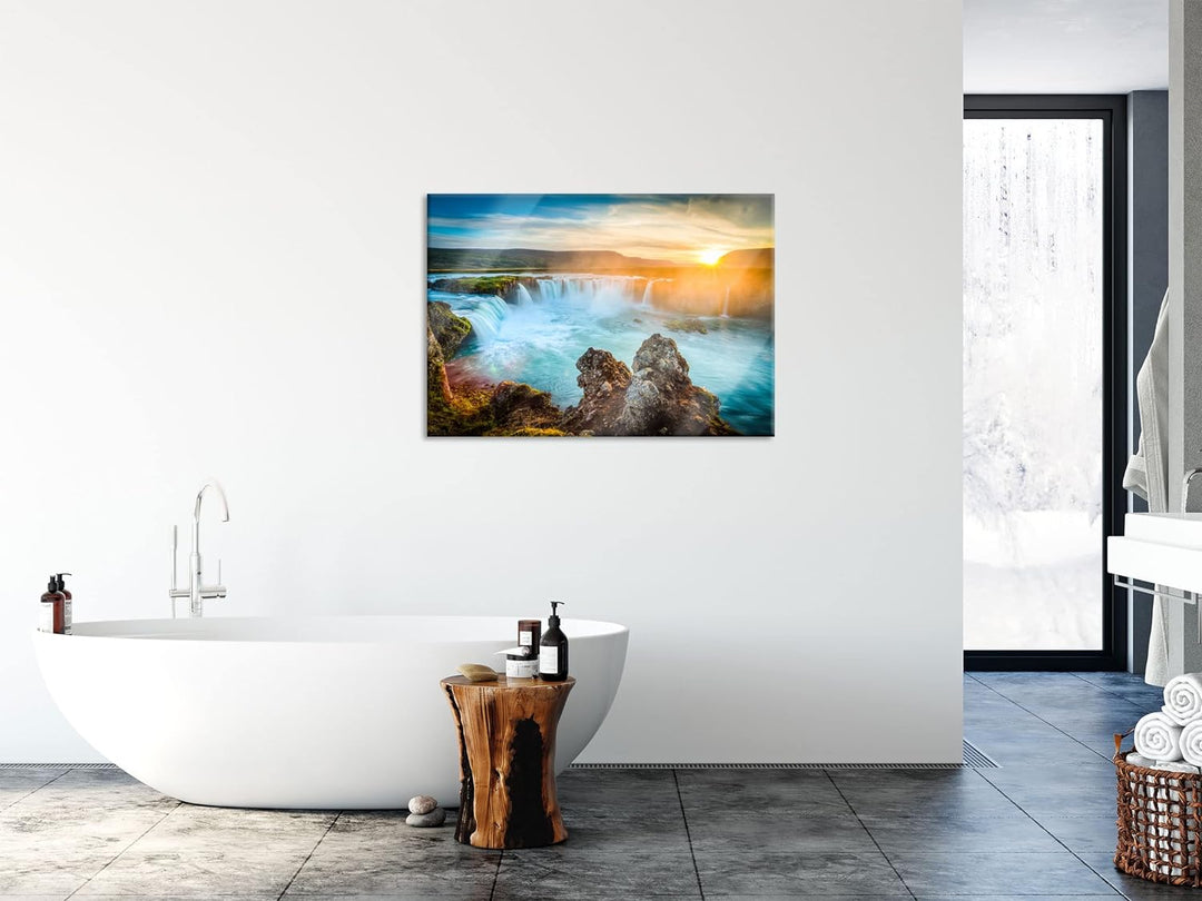 Pixxprint Glasbild | Wandbild aus Echtglas | Wasserfall | 60x40 cm | inkl. Aufhängung und Abstandsha