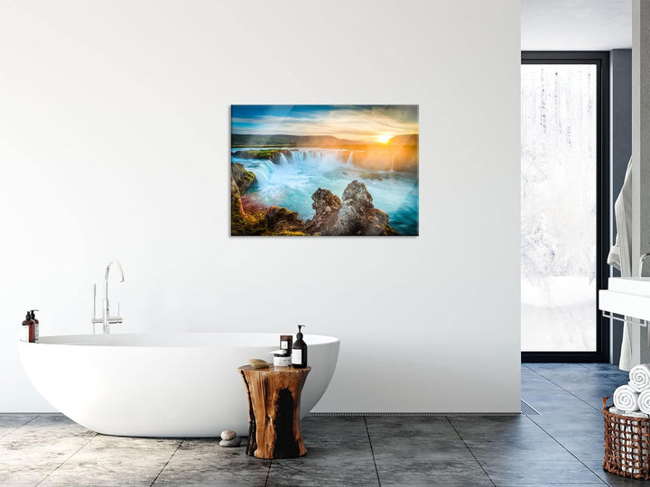 Pixxprint Glasbild | Wandbild aus Echtglas | Wasserfall | 60x40 cm | inkl. Aufhängung und Abstandsha