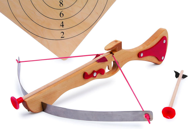 small foot Sportarmbrust aus Holz, Zielscheibe und zwei Pfeilen mit Gummikappen, Spielspass ganz ohn