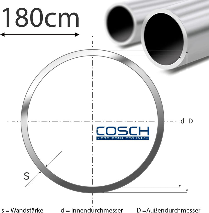 Edelstahl Rundrohr V2A geschliffen 33,7 x 2,5 mm (1") 180 cm, 180 cm