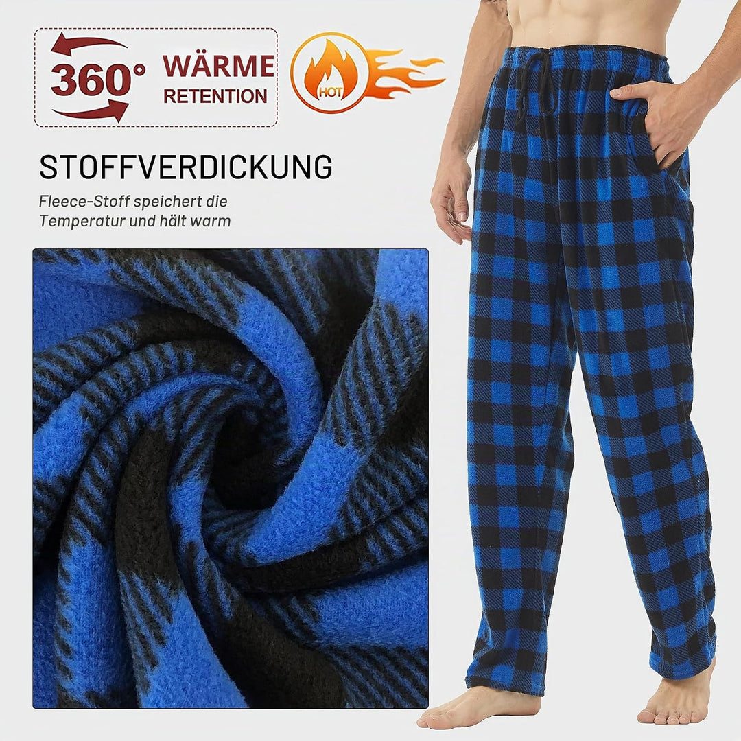YUSHOW 2er Pack Schlafanzughose Herren Lang Fleece Karierte Pyjamahose Winter Warm Pyjama Hose Soft