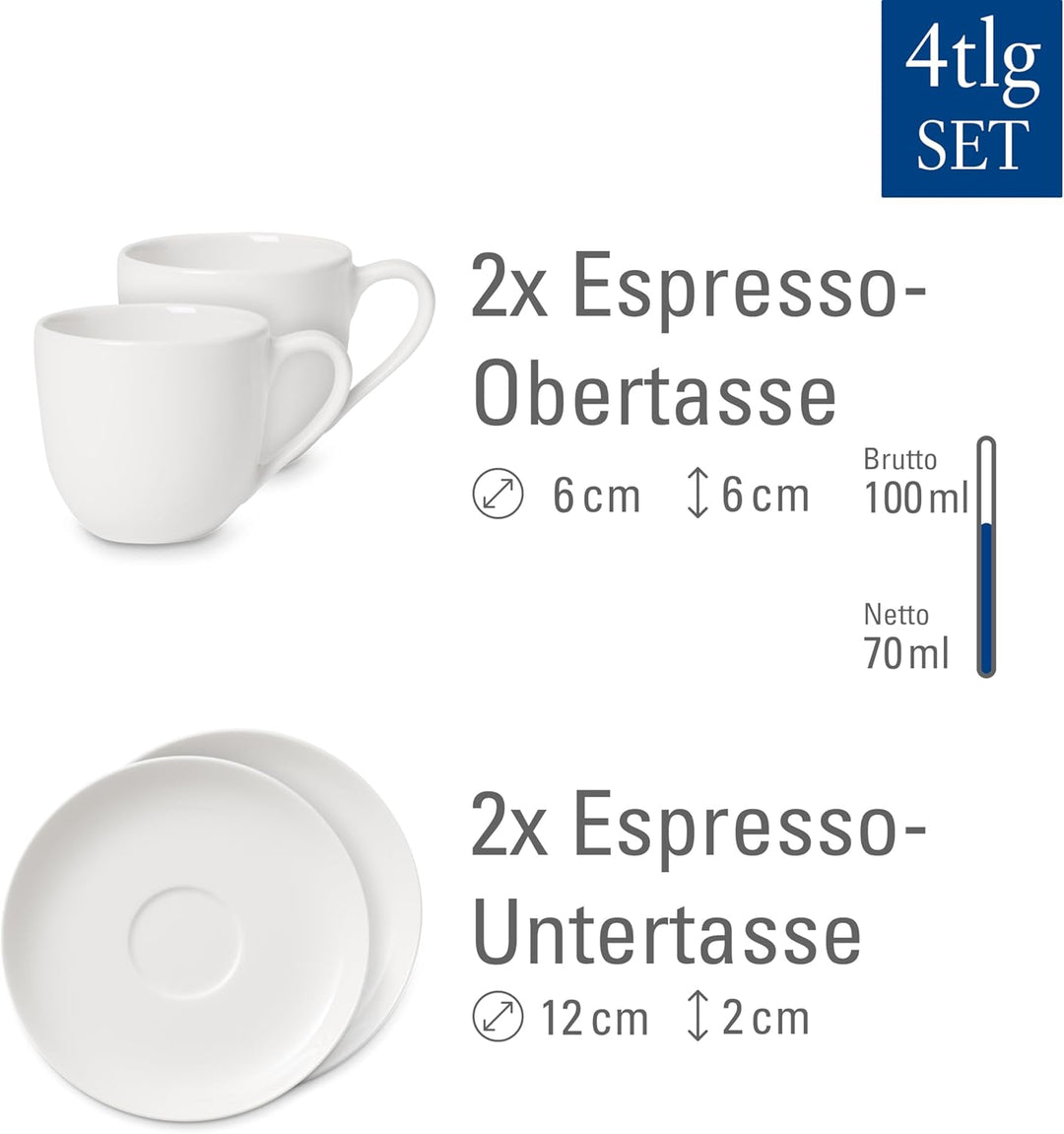 Villeroy und Boch - For Me Espresso-Set, das Allround-Talent, Premium Porzellan, spülmaschinen-, mik