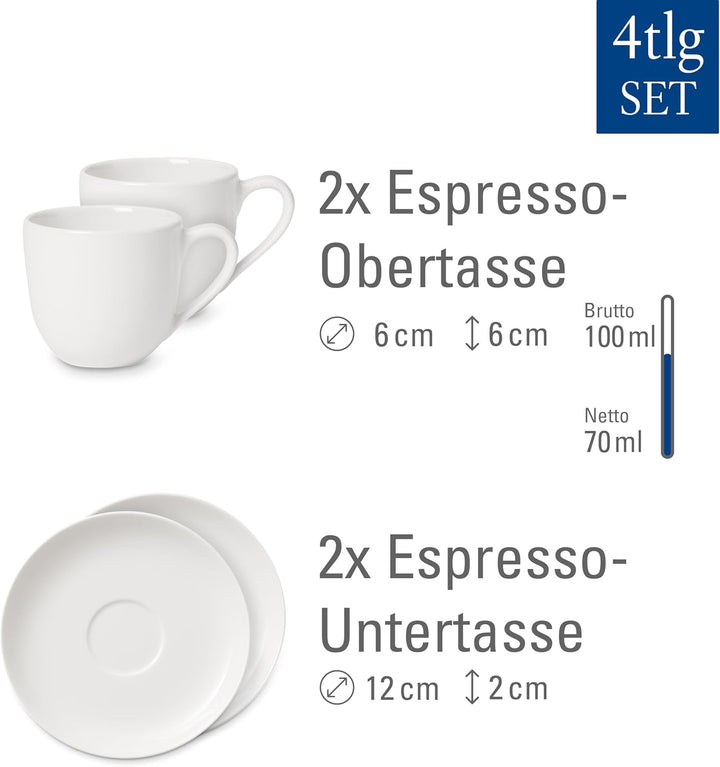 Villeroy und Boch - For Me Espresso-Set, das Allround-Talent, Premium Porzellan, spülmaschinen-, mik