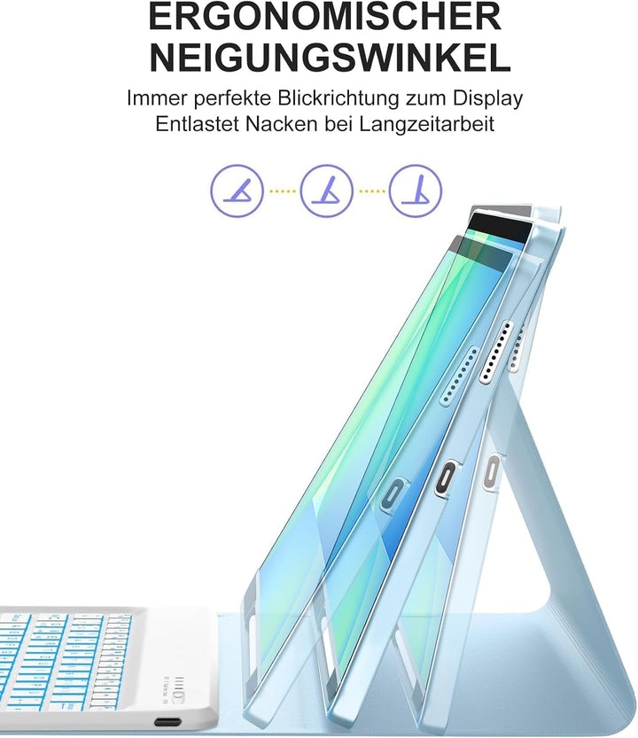 Für Tab S10 FE+ 13.1" Tastaturhülle mit Beleuchtung QWERTZ | Tastatur Hülle für Samsung Galaxy Tab S