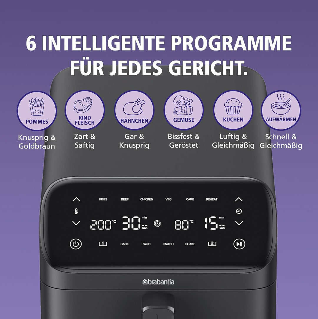 Brabantia Double Stack Airfryer XXL, 10 L, 2 Vertikale Schubladen, PFAS-frei, Heissluftfritteuse, 6