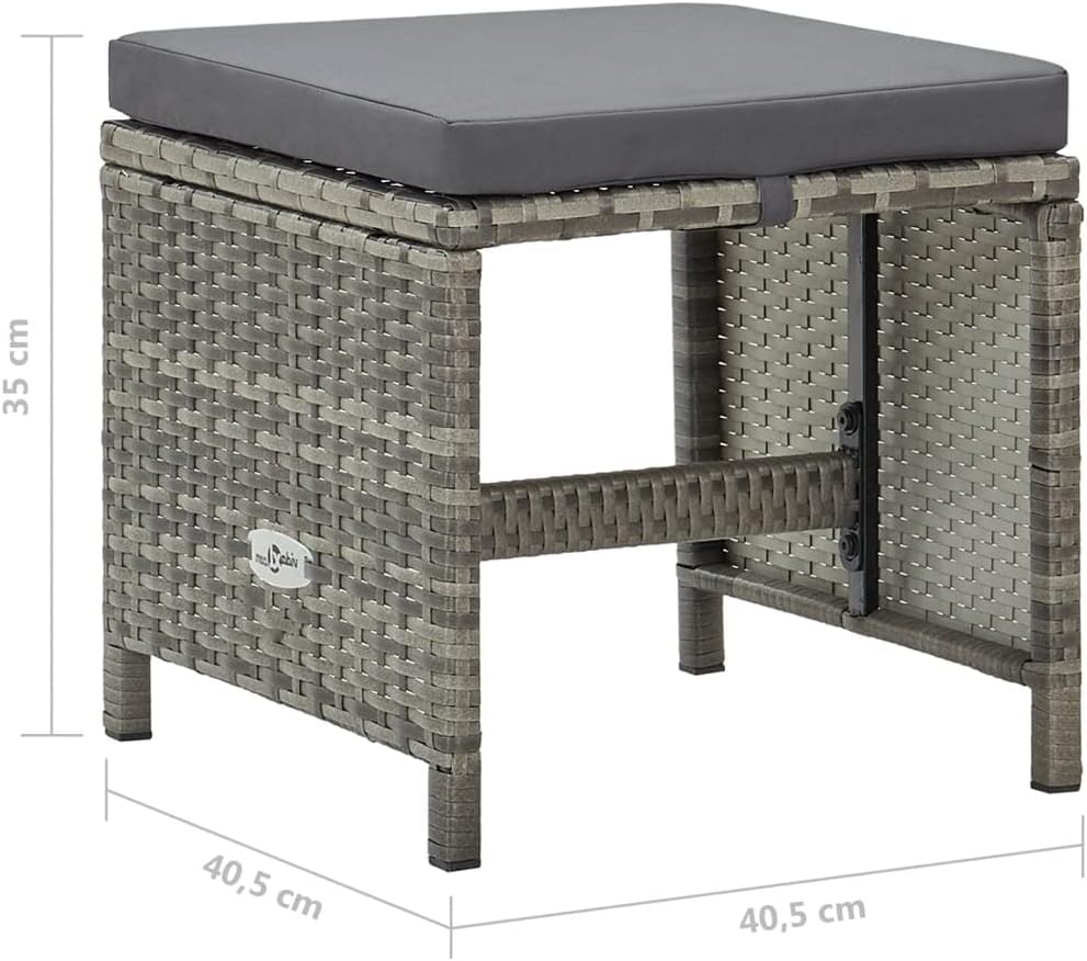 homiuse 40,5x40,5x35 cm Gartenhocker 4 STK. mit Sitzkissen Poly Rattan Grau Fussbank Rattan Hocker O