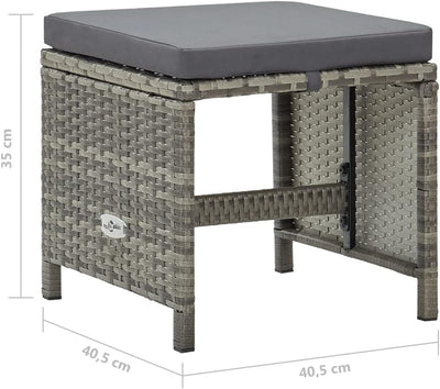 homiuse 40,5x40,5x35 cm Gartenhocker 4 STK. mit Sitzkissen Poly Rattan Grau Fussbank Rattan Hocker O