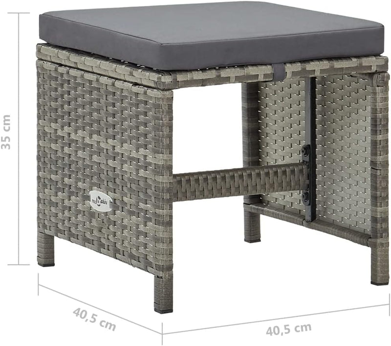 homiuse 40,5x40,5x35 cm Gartenhocker 4 STK. mit Sitzkissen Poly Rattan Grau Fussbank Rattan Hocker O