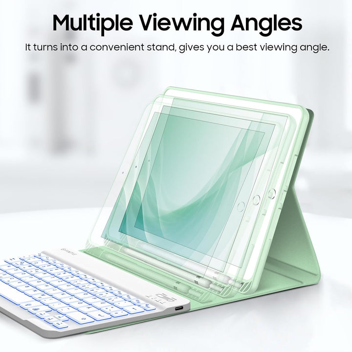 FINTIE Tastatur Hülle für iPad 9 8 7 Generation (2021/2020/2019) 10.2 Zoll, 7-farbig beleuchtete abn