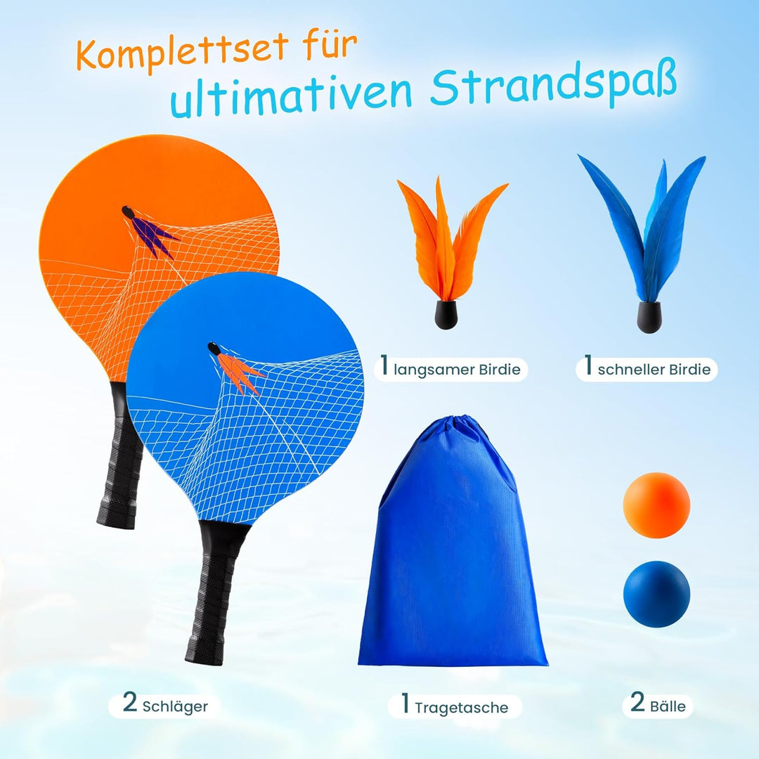 U&C Planet Beachball Set Paddle Ball Spiel Strandschlägerset aus Holz Schläger Spiel für Kinder&Fami