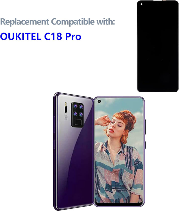 swark LCD Display Komplett with OUKITEL C18 Pro (Schwarz ohne Rahmen) Touch Screen Replacement + Too