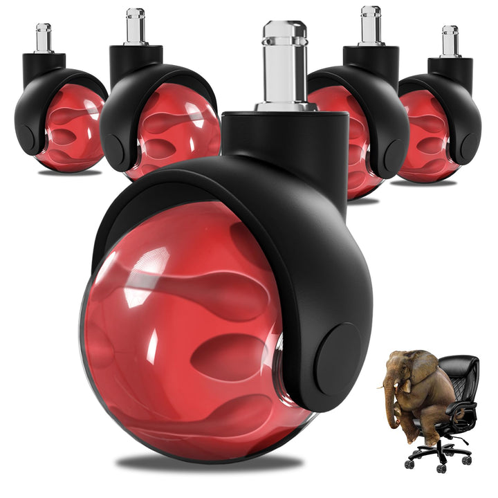 Sytopia Bürostuhl Rollen 5er Set in Rot, Rollen für Bürostühle 11 x 22 mm für Teppichböden, Hartbode