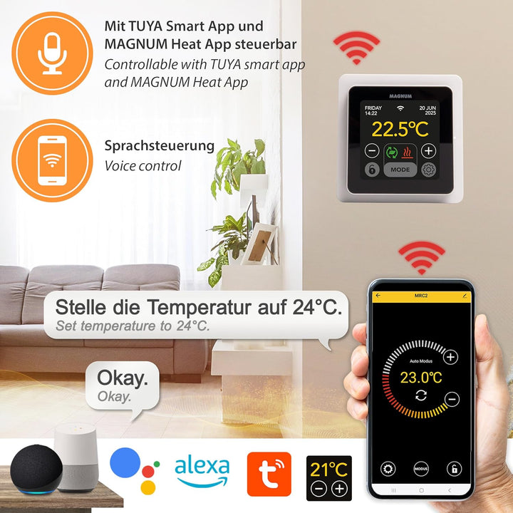MRC WiFi Smart Thermostat/Raumregler mit Bodenfühler für Fussbodenheizung, Elektro-Heizung, Konvekto