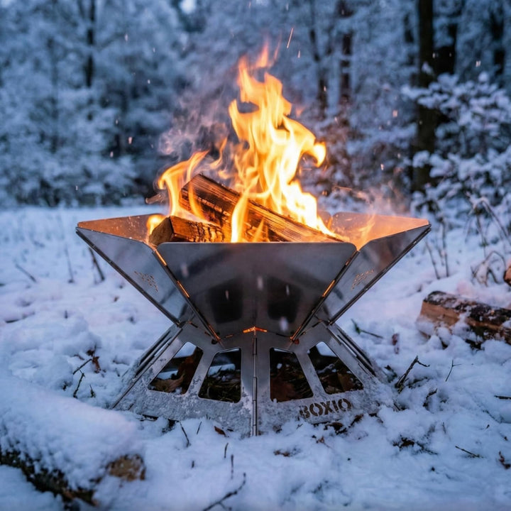 BOXIO - FIRE: Edelstahl Feuerschale mit Grillrost - Oktagon Feuerstelle Outdoor & Camping Grill, Kle