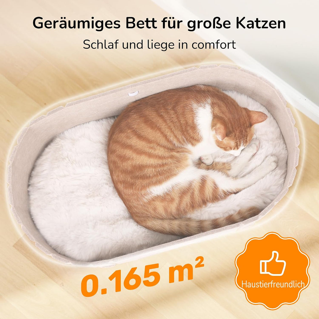 FUKUMARU Katzenbett, 61 cm grosses Katzen-Couchbett mit gemütlichem Kunstkaninchenfell-Kissen, Filz-