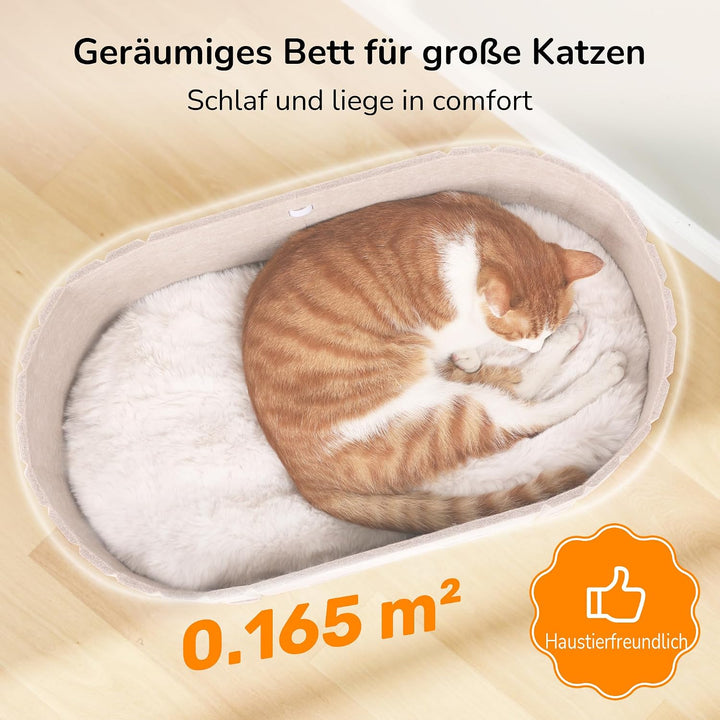 FUKUMARU Katzenbett, 61 cm grosses Katzen-Couchbett mit gemütlichem Kunstkaninchenfell-Kissen, Filz-