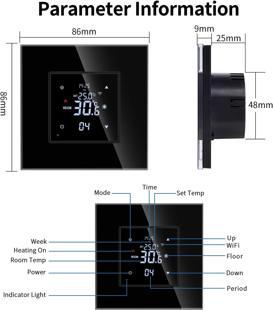 JIMEIDA Smart Thermostat Heizung Schwarz Bodenheizkammer mit Alexa Echo, Google Assistant Konstante