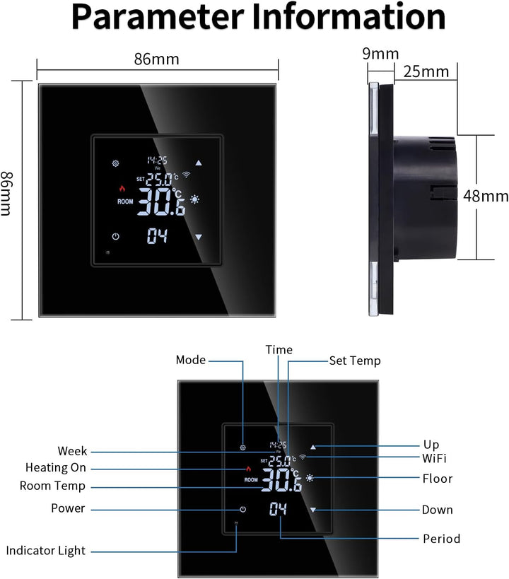 JIMEIDA Smart Thermostat Heizung Schwarz Bodenheizkammer mit Alexa Echo, Google Assistant Konstante
